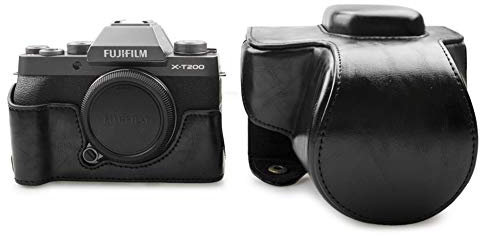 Étui Fuji X-T200, kinokoo Étui en Cuir PU pour Fuji X-T200 et Objectif 15-45 mm, Sac de Protection pour Appareil Photo Étui Fujifilm XT200 de Protection Complète (Noir)
