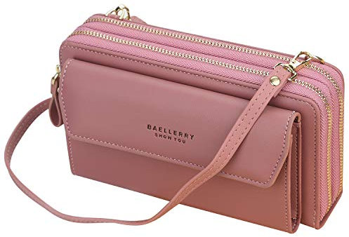 Yixuan Damen Schultertasche Handy Umhängetasche zum Umhängen mit 2 Reißverschluss Beutel Geldbörse Portemonnaie PU Leder Tasche Handytasche mit Kartenfächer Verstellbar Schultergurt