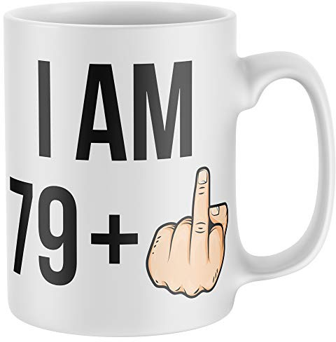 Purple Print House I Am 79 + 1 80th Bday Middle Finger Mug - Funny Birthday Rude 80 Year Old Gifts For Him - Joke Present Idea, White, One Size