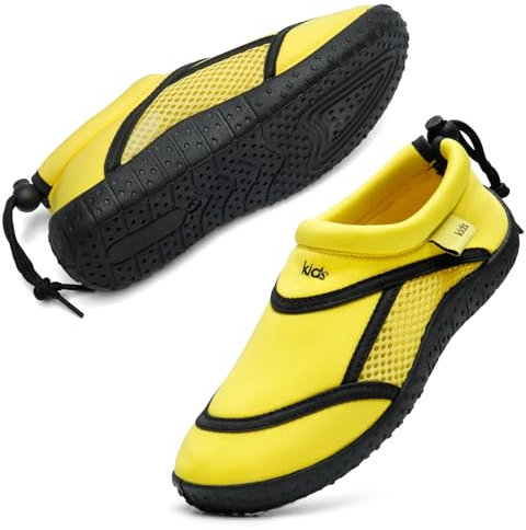 HKR Escarpines Niño Zapatillas de Agua Niña Secado Rápido Transpirable Barefoot Antideslizante Calcetines para Surf Piscina Playa Amarillo 30 EU