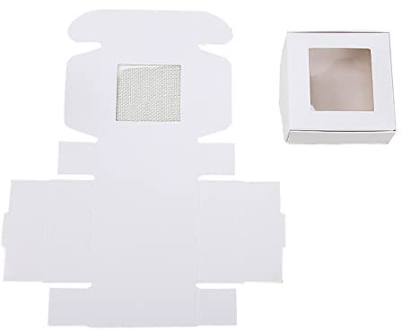 JIHUOO 20 Pcs Mini Kraft Paper Box with Window Soap Boxes Present Packaging Box Treat Box Cardboard Gift Boxes for Wedding Party White