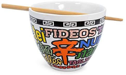 Boom Trendz Bowl Bop Noodle Collage Japanese Dinner Set | 16-Ounce Ramen Bowl, Chopsticks