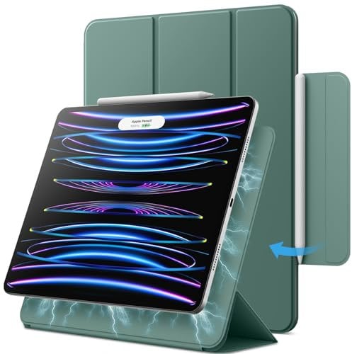 JETech Magnetische Hülle für iPad Pro 12,9 Zoll 2022/2021/2020/2018 (6./5./4./3. Generation), Pencil 2. Generation Aufladung, Schutzhülle Auto Wachen/Schlafen (Neblig Grün)