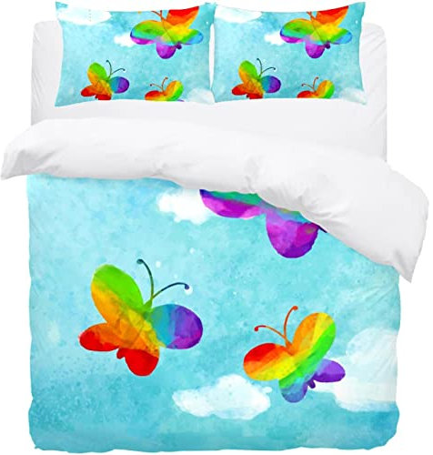 Butterfly Lgbt Pride Regenbogen-Bettwäsche-Set, thermowarm, gemütlich, superweich, 1 Bettbezug + 2 Kissenbezüge
