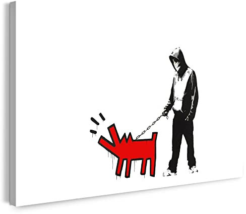 Leinwandbild Banksy Keith Haring - Bellender Hund, Pop-Art Modern Street-Art, Kunstdruck Klein bis Groß XXL - Wohnzimmer, Schlafzimmer