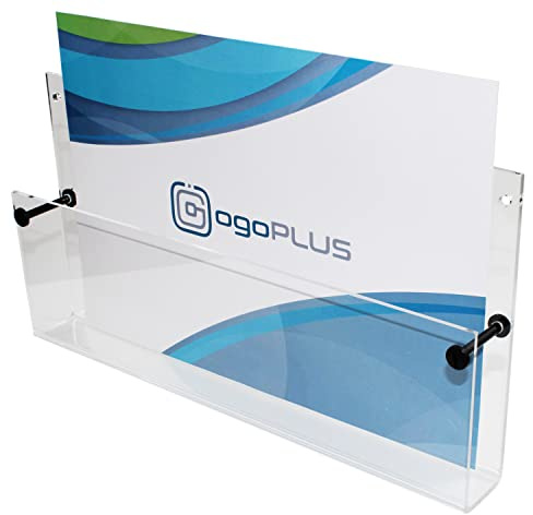ogoPLUS DIN A4 Wandprospekthalter (Acrylglas) im Querformat, Prospektständer, Prospekthalter, Flyer-Ständer, Flyerhalter, Prospektbox glasklar, Aufsteller, Werbung, Wandmontage