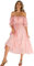 R.Vivimos Robes à Demi-Manches Slim à Pois pour Femmes col carré Robe Midi Longue(M,Pink#2)