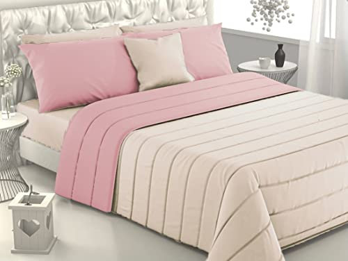 Viterbo Biancheria Piumone Una Piazza e Mezza, Trapunte Invernali Piazza e Mezza Made in Italy Imbottitura di 300 GR/MQ, Coperta Copriletto (Rosa Cipria/Panna, 1 Piazza E Mezzo)