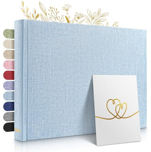 Zeitloos Fotoalbum zum Einkleben - Platz für 150 Fotos - echtes Leinen - Fotobuch 21 x 18 cm in Babylau - 50 weiße Seiten - Fotoalben sind das perfekte Geschenk.