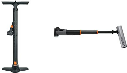 SKS GERMANY AIR-X-Press 8.0 Standpumpe, schwarz, 600 mm & SUPERSHORT Minipumpe für Fahrräder (Fahrradpumpe mit Teleskopfunktion, abnehmbares Aluminiumrohr und ergonomischer T-Griff), Silber