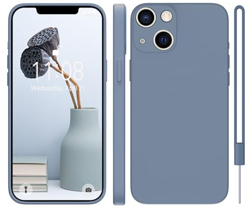KPPIT for iPhone 14 Protective Case Silicone, Lavender Gray | With phone lanyard,Microfiber Lining,ltra Slim Soft Gel Anti-Scratch
