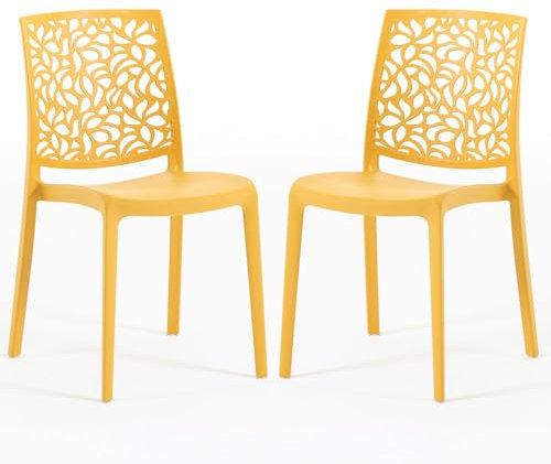 SIEDITI FUORI E DENTRO Chaises en résine avec Fibre de Verre empilables pour intérieur/Cuisine/Salle à Manger et extérieur/Jardin Anna (2 Chaises, Jaune Moutarde)