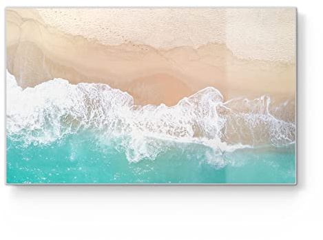 DEQORI Frühstücksbrett Glas | klein 23x14 cm | Motiv Wellen brechen am Strand | Design Schneidebrett für Küche | Frühstücksbrettchen antibakteriell & rutschfest | Glasplatte & Servierplatte
