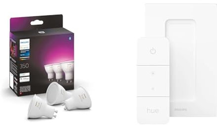 Philips Hue - Bombilla LED Inteligente, GU10, Luz Blanca y de Colores, 4.3W 350 lúmens & Dimmer Switch, Regulador inteligente inalambrico para sistema iluminación Hue