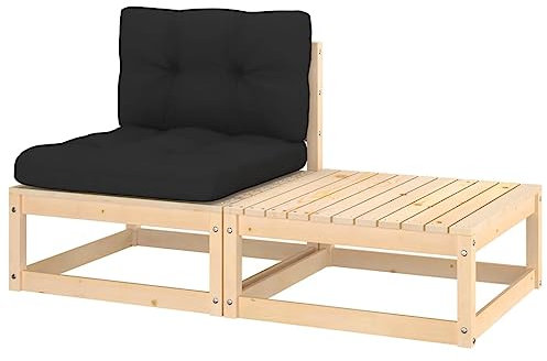FIRBNUS 2-TLG. Garten-Lounge-Set mit Kissen Massivholz Kiefer Balkon Lounge Set Lounge Sofa Outdoor Gartengarnitur Holz Gartenmöbel Set Gartensofa Balkonmöbel Set Garden Furniture Sets