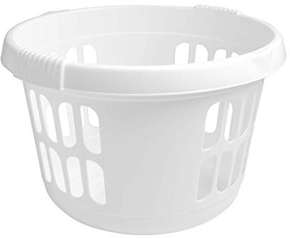 50L Ice White Plastic Round washing baskets for laundry Clothing Hamper with Integral Handle Linen Storage Bin for Home Kitchen Bathroom Laundry Room and Fits in Corners Spacious