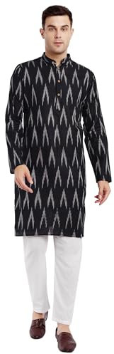 SKAVIJ Herren-Kurta-Pyjama-Set aus 100% Baumwolle, indisches Ethno-Henley-Hemd, Lange Ärmel, Freizeithose, Yoga-Outfits (Schwarz, X-Large)