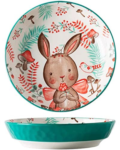 Set di piatti Piatto piano da 2 pezzi, piatto da portata in ceramica sottosmalto nordico, piatto da insalata rotondo carino da 8 pollici lavabile in lavastoviglie forno a microonde sicuro Impilabile