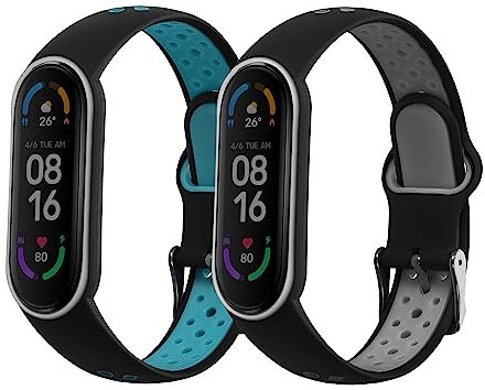 kwmobile 2x Cinturino TPU Silicone Fibbia Compatibile con Xiaomi Mi Smart Band 6 / Mi Band 6 / Band 5 Cinturino - Cinturini 14-22 cm