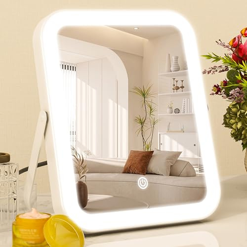 ROLOVE Espejo de tocador Iluminado de 8 x 10 Pulgadas, Espejo de Maquillaje con luz, Pantalla táctil Regulable, Espejo de Viaje portátil con Soporte en Forma de U, Espejo cosmético con Luces para