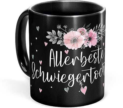 Tassendruck Schwarze Tasse mit Spruch für die allerbeste Schwiegertochter - Tasse Bedruckt mit Spruch - Geschenk für Schwiegertochter, Geschenk Familie | Schwarze Fototasse, 300 ml