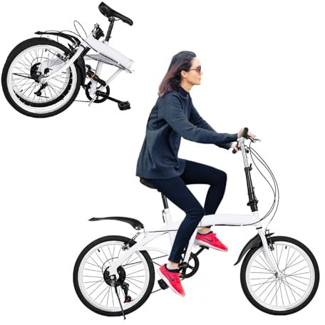WOQLIBE 20 Zoll Klapprad Faltrad Erwachsene Fahrrad Bikesport Folding,Klapprad Erwachsene,Fahrrad 7-Gang-Schalthebel für Jungen, Mädchen, Damen & Herren, Weiß