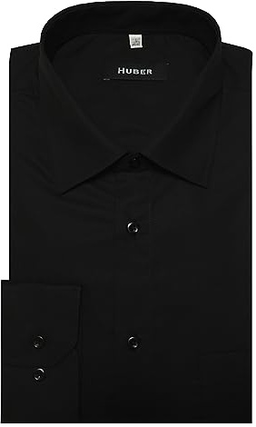 HUBER Kentkragenhemd Baumwolle Langarm schwarz 6XL