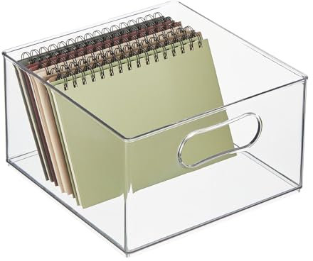 mDesign Aufbewahrungsbox für Büroutensilien – Sortierbox aus Kunststoff für Schrank oder Schublade – Kunststoffbehälter mit Griffen für Umschläge, Stifte usw. – durchsichtig
