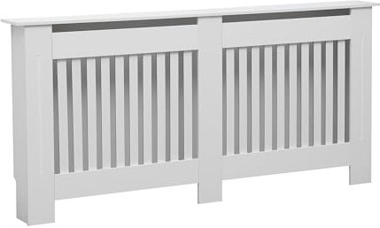 Vivo Technologies XL Radiator Cover White Modern, MDF Wood Vertical Slat Grill Shelf Cabinet Decorative Heater Cover, W 172 x H 82 x D 19 cm