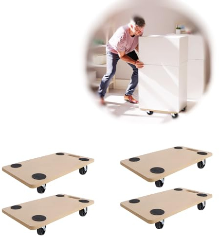 HENGMEI Rullbräda, transportskoter, 4 stycken, 200 kg lastkapacitet per plattform med 360° rulle, kan hängas på väggen för flyttning, möbeltransport