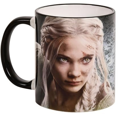 Elbenwald Witcher Tasse mit Ciri Charakter Motiv und Wolf Logo 320 ml Keramik Grau