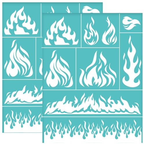 OLYCRAFT 2 Stück 22x28cm Feuer Thema Selbstklebende Siebdruckschablone Flammenfeuer Siebdruckschablone Wiederverwendbare Netzschablonen Transfer Für DIY T-Shirt Stoffmalerei