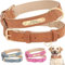SEOUGEE Personalisiertes Hundehalsband aus Leder, weich gepolstert, strapazierfähig, mit individuellem Namensschild, verstellbar für kleine, mittelgroße und große Hunde (XL, Kamel, 42–55 cm)