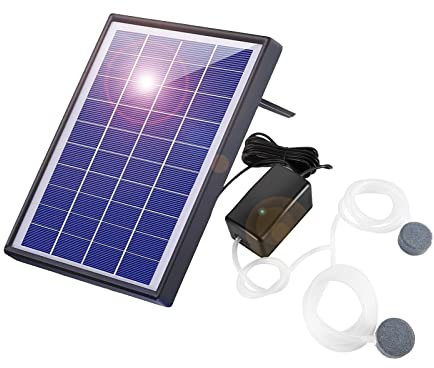 Sunydog Aeratore Laghetto Solare 6W - Pompa di Ossigeno Con Tubo e 2 Pietre a Bolle d'Aria per Acquario e Giardino