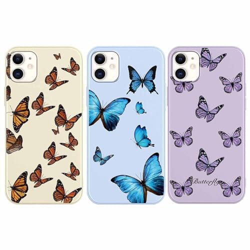 Foonary 3 Pack Phone Case Compatible with iPhone 12/iPhone 12 Pro 6.1,Ultra Slim Fit Soft Silicone TPU with Butterfly Design Aesthetics Pattern,Shockproof Bumper Protector Matte Cover for iPhone 12