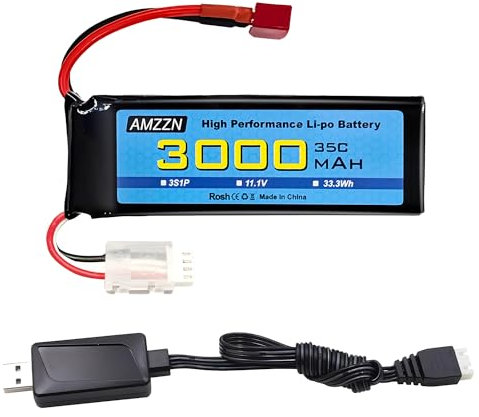 AMZZN 3S T-Plug lipo Batterie 11.1V 3000mah 35c avec câble de Charge USB pour RC Voiture Camion RC Bateau RC Drone Quadcopter hélicoptère FPV Drone Batterie