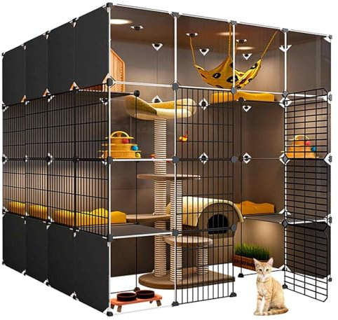 Katzenkäfige für den Innenbereich, XL, XXL, Katzenhaus, Innentoilette, groß, Katzenhaus, transparentes Design, doppellagige, gewichtete Plattform, einfache Montage der Katzentoilette (Suite)