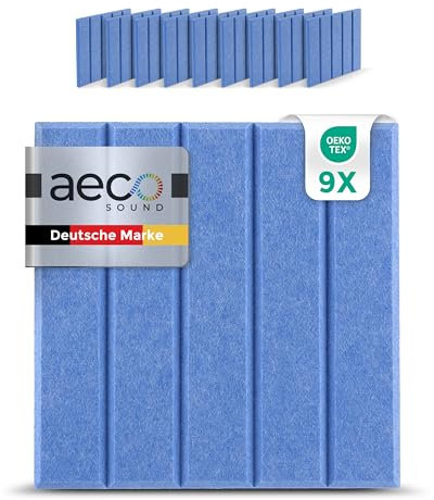 Aeco Sound® - Panneaux Acoustiques en Feutre | 9 pièces de 30x30cm | auto-adhésifs | feutre acoustique extra épais de 1,5cm | isolation phonique, réduction de bruit (Bleu)