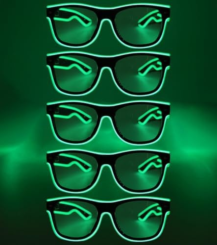NIWWIN LED Brille, Cyberpunk LED Brille, flexibler Draht Neon Brille,Flashing LED Sonnenbrille Kostüme für Cosplay, Bar, Club, Partybrille, Geschenk, Party Gadgets, EDM, Halloween (5, Grün)