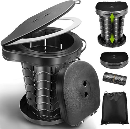 Toilette Portable Camping avec Couvercle, WC Portable avec Sac Poubelle, Toilettes Sèches, Hauteur 34cm, Max:400lb, pour le Camping, les Barbecues, les Voyages, la Pêche, la Plage et L'auto-propulsion