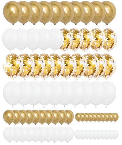 GUO-YING 80 Stück Goldene Weiß Luftballons, Latexballon für Party Geburtstag, Baby Shower, Hintergr Deko Hochzeit Dekoration (Gold Weiß)