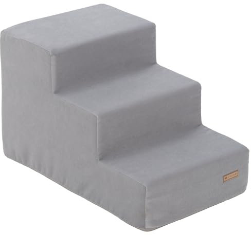 Velinda Hundetreppe mit 3 Stufen Katzentreppe Haustiertreppe Einstiegshilfe Schaumstoff (Farbe: grau)