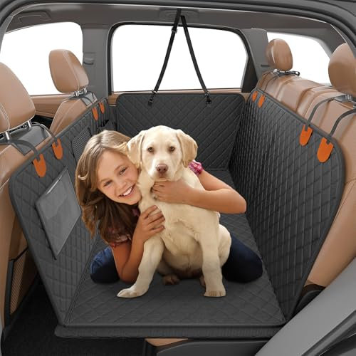 W&H Verbessert Hundesitzbezug mit Harter Unterseite, Stabile Hundedecke Auto Rückbank, Hundeschutz Auto Rückbank Wasserdicht & Kratzfeste, Autoschondecke Hund Rücksitz kompatible Kindersitze, Schwarz