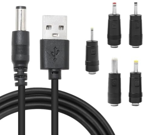 teashow USB to DC 5V Universal Charger Cable,1M USB to 5.5 x 2.1mm Barrel Jack Power Adapter with 5 Interchangeable Connectors(4.0x1.7mm,3.5x1.35mm,3.0x11mm,2.5x0.7mm) for Router,Speakers and More