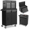 HOMFME Rolling Tool Cabinet, 2 in 1 Detachable Tool Chest with Drawers, Wheels, Hooks, Side Handle, Lockable Metal Tool Box Cart Trolley for Garage Workshop (Black)