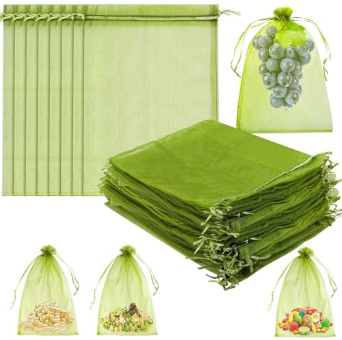 30 Stück Organzasäckchen Groß, Organzabeutel Grün Organza-Säckchen zum Befüllen, 30x20 Traubenschutzbeutel Obst Schutzbeutel Bonbon Säckchen Schmuckbeutel mit Kordelzug für Festival, Party, Hochzeit
