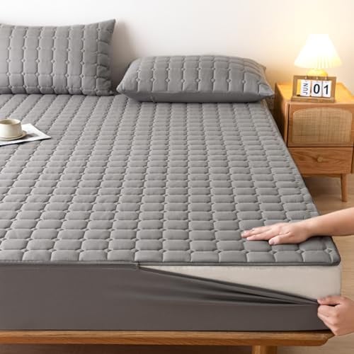 Matratzenschoner mit Reißverschluss Matratzenüberzug Grau Weiche 90x190/200 Anpassbare Matratzenüberzug Matratzenauflage Encasing Gesteppt Waschbarer Spannbettlaken Matratzentopper(200x200+30cm,Gray)