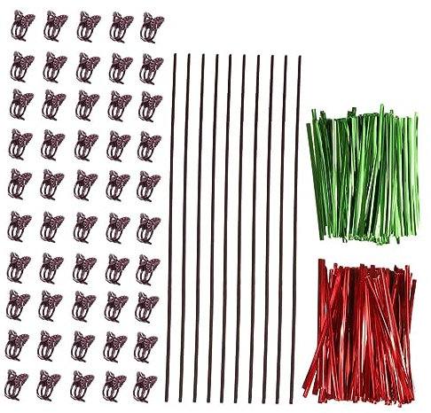 TINEASUR Pflanzenstützclips und Gartenklemmen für Kletterpflanzen Stabile Kunststoff und Eisenstütze 40cm Schonend für Stängel