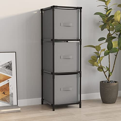 Xichuzi Lagerschrank mit 3 Stoff-Schubladen, Flurschrank, Putzschrank, Besenschrank, Aktenschrank, Schrank Schmal, Aufbewahrungsschrank, Vorratsschrank, Grau 34x34x101 cm Stahl