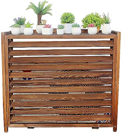 Holz Klimaanlage Abdeckung Sichtschutz für Außen Massivholz Balkon Lamellen Pflanzenregal mit Fenster Klimaanlage Rack Gitter Design